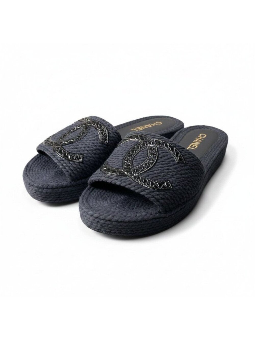 Chanel Cruise Line CC Logo Flat Sandals Black